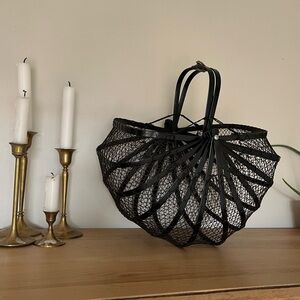 Vintage 1960’s Japanese collapsible bamboo and fishnet folding basket